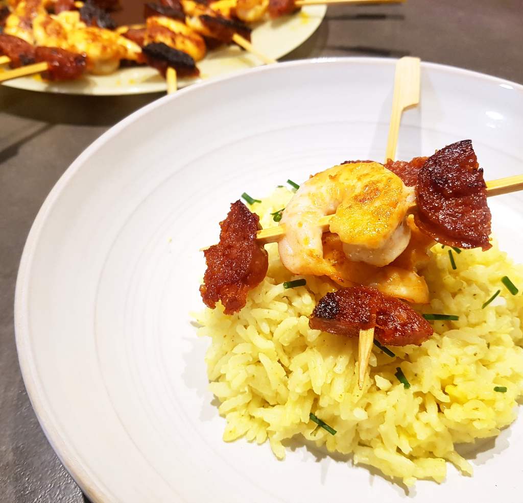 Brochette Gambas chorizo