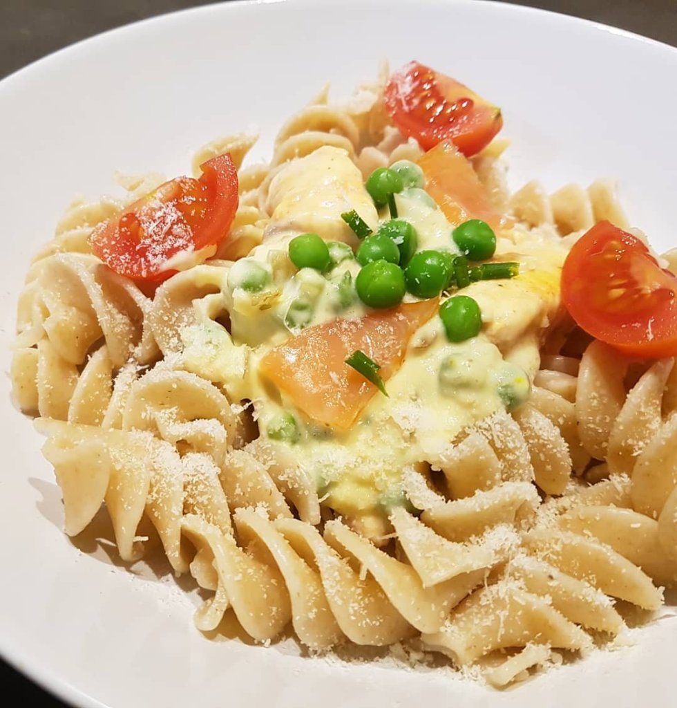 Recette de pâtes saumon et petits pois