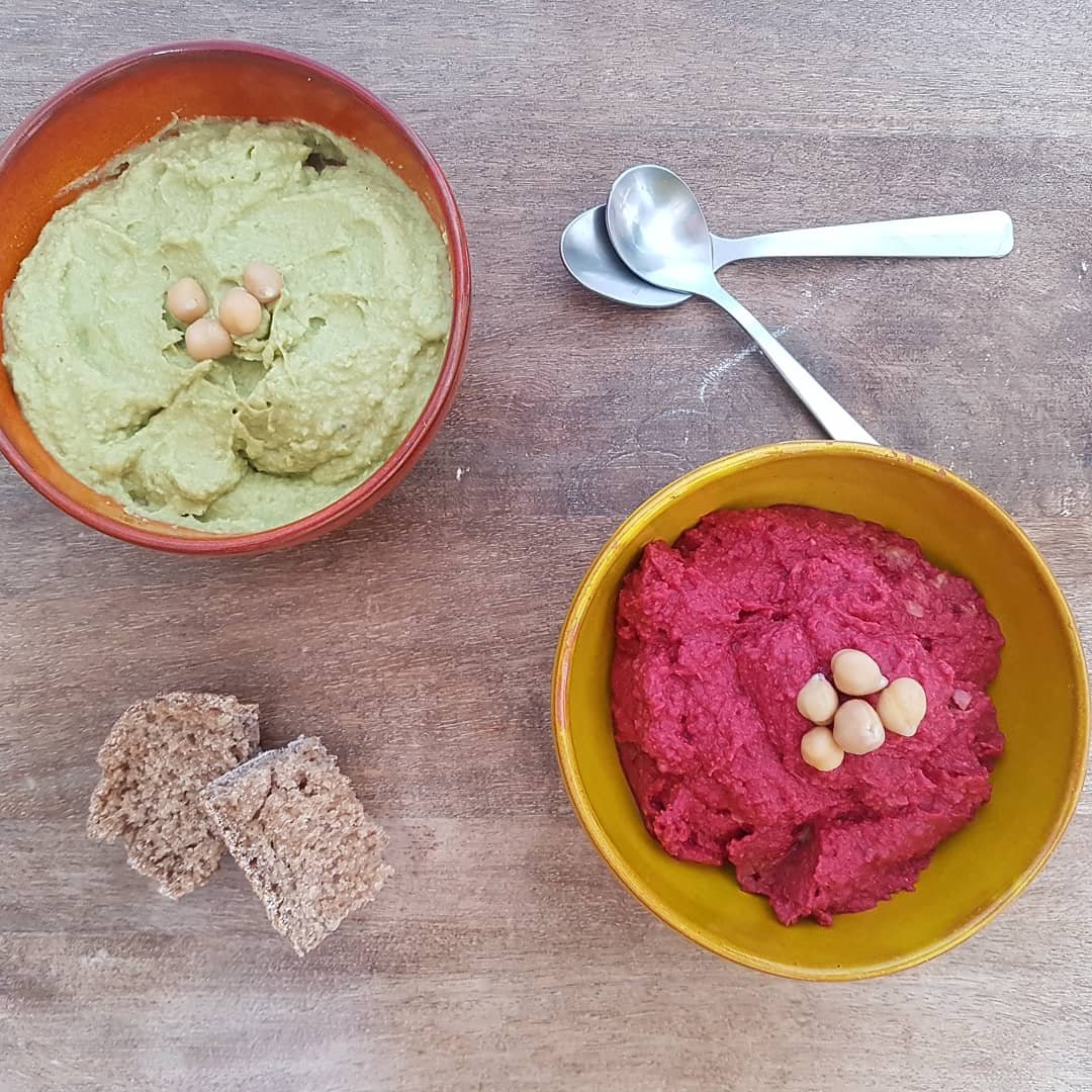 houmous-avocat-betterave houmous à l'avocat et betterave