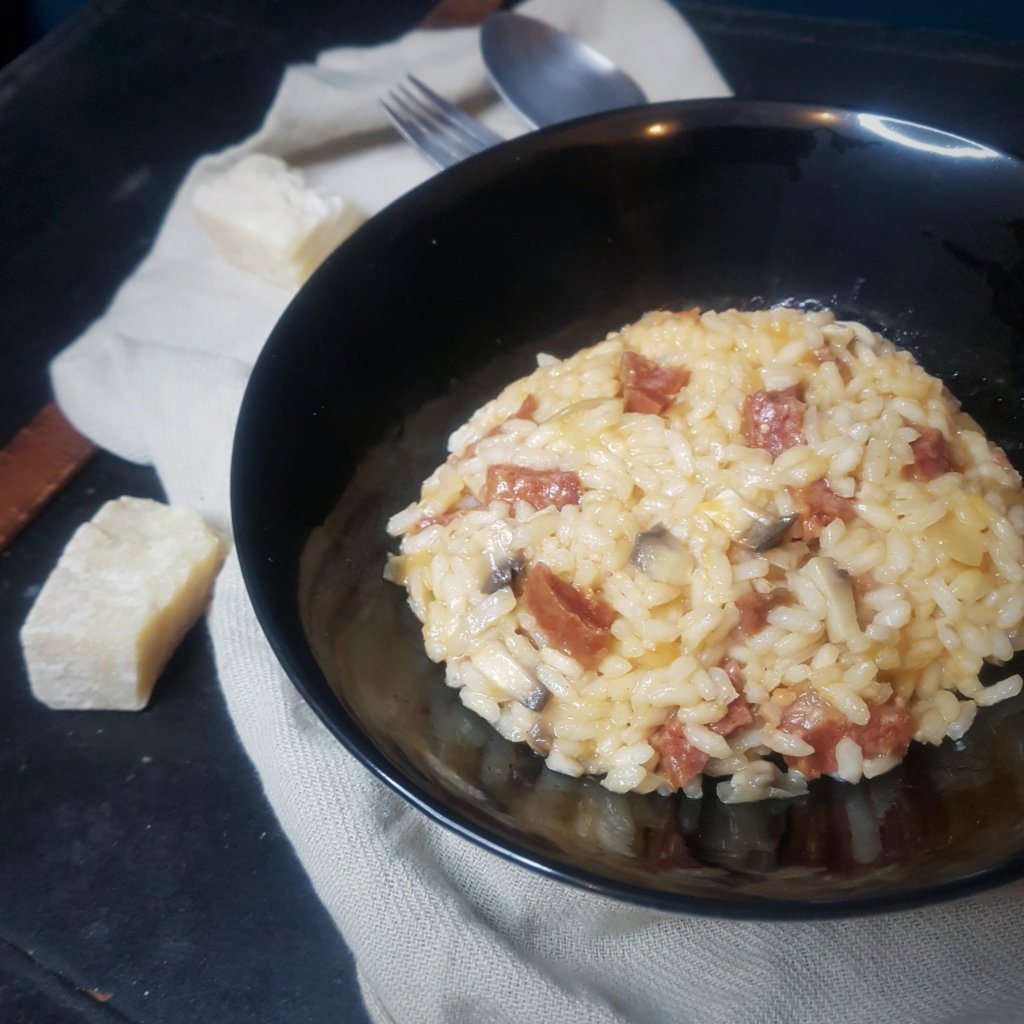 risotto chorizo champignon et parmesan